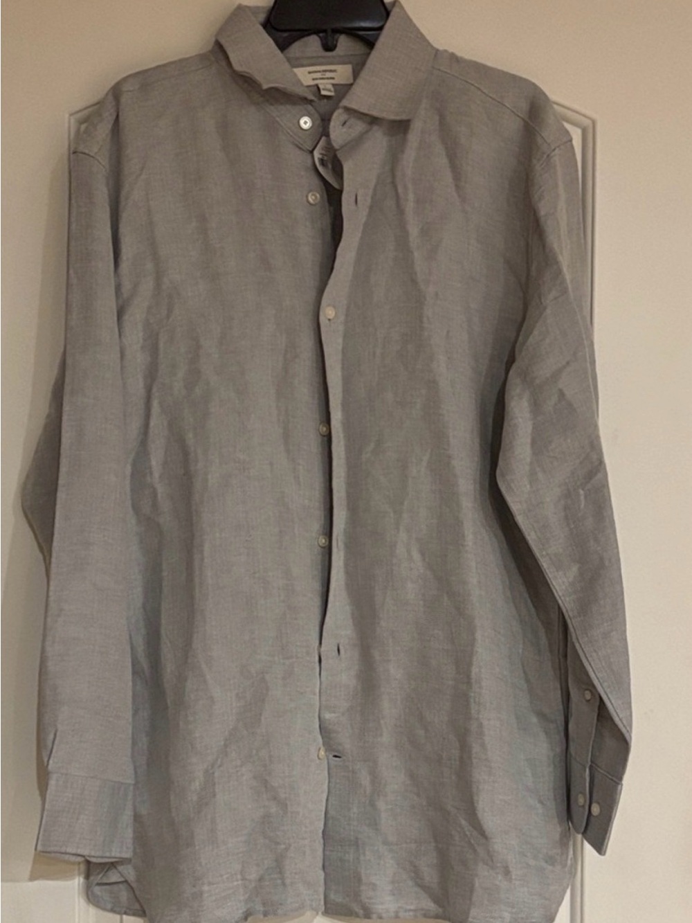 Banana Republic Light Gray Herringbone Button-Up Linen blend Shirt Men Large